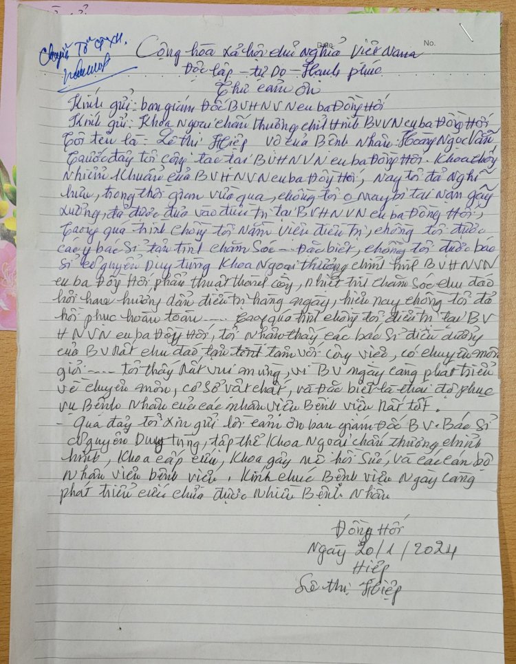 Thư Cảm Ơn Gửi Đến Bác Sĩ Được Nhiều Bệnh Nhân Và Người Nhà Người Bệnh Tin Yêu